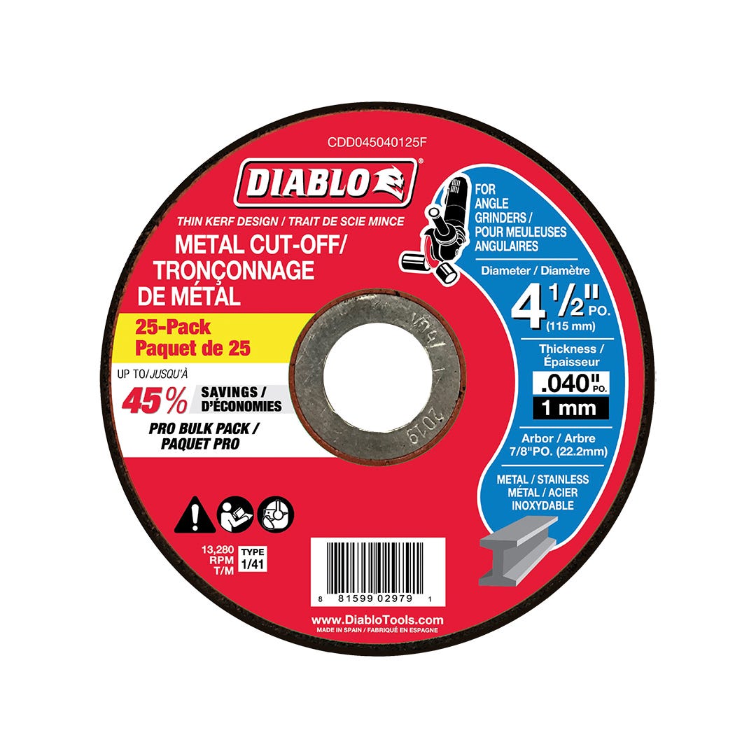 Metal Cut-Off Disc, type 1, 4-1/2 in. X 0,040, 7/8 in. arbor, 25/Pack