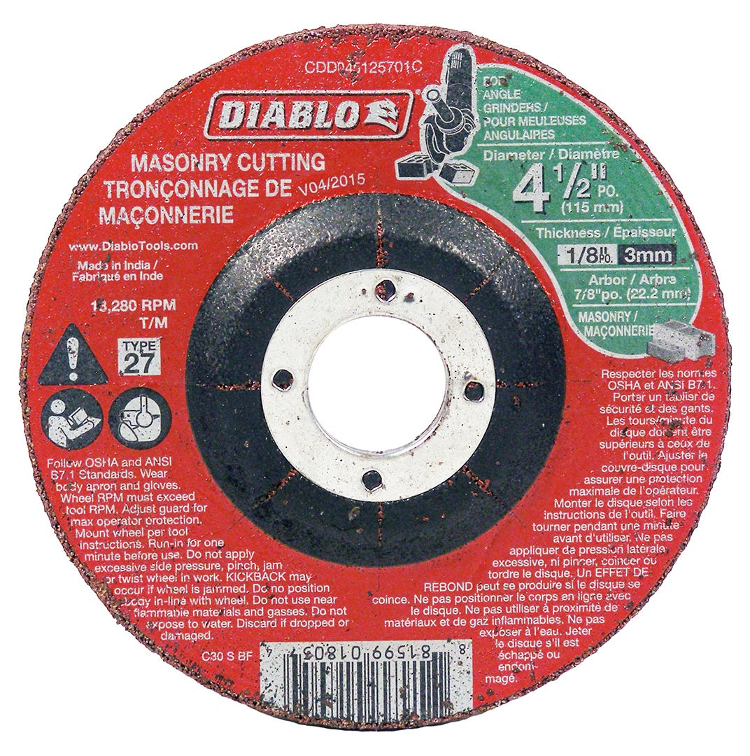 Masonry Cutting Disc, type 27, 4-1/2 in. X 1/2 in., 7/8 in. arbor