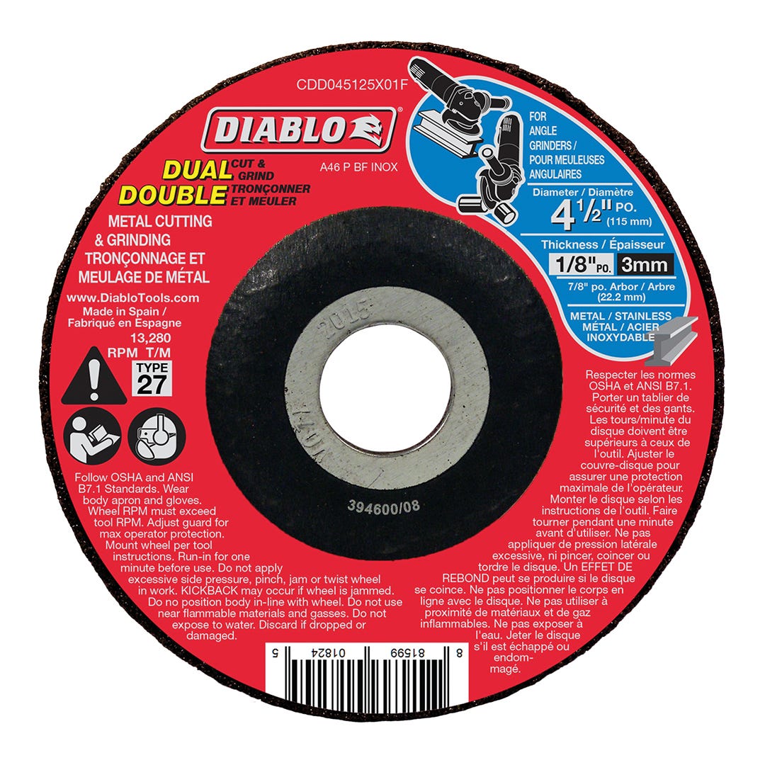 Metal Cutting & Grinding Disc, type 27, 4-1/2 in. X 1/8 in., 7/8 in. arbor