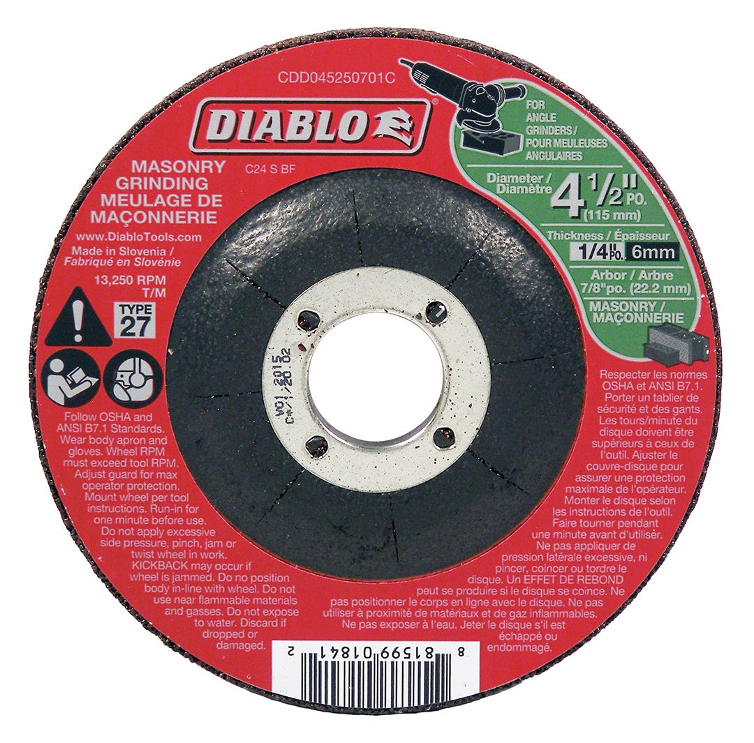 Masonry Grinding Disc, type 27, 4-1/2 in. X 1/4 in., 7/8 in. arbor