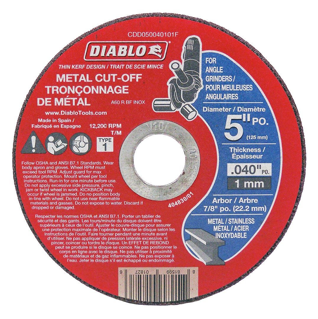 Metal Cut-Off Disc, type 1, 5 in. X 0,040 in., 7/8 in. arbor