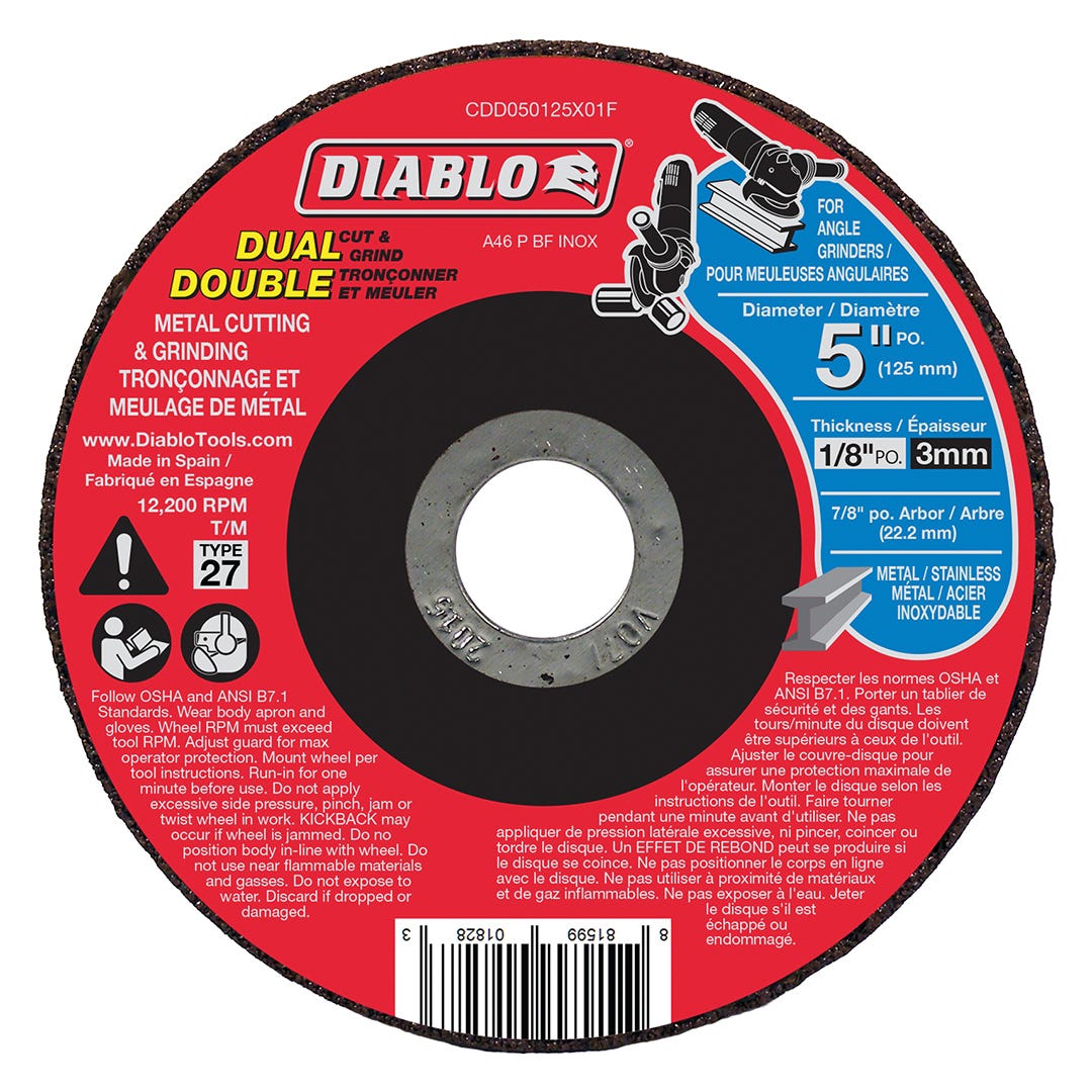 Metal Cutting & Grinding Disc, type 27, 5 in. X 1/8 in., 7/8 in. Arbor