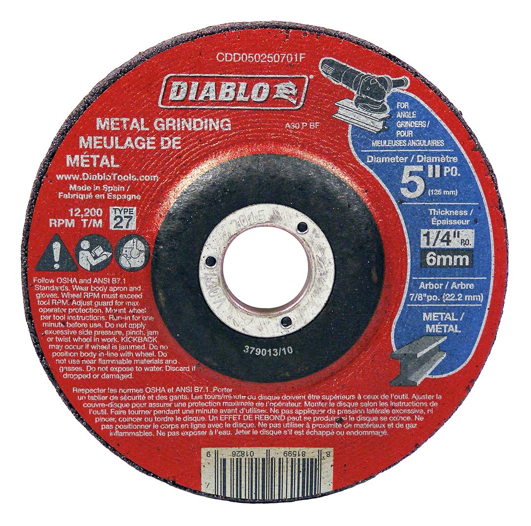 Metal Grinding Disc, type 27, 5in. X 1/4 in., 7/8 in. Arbor