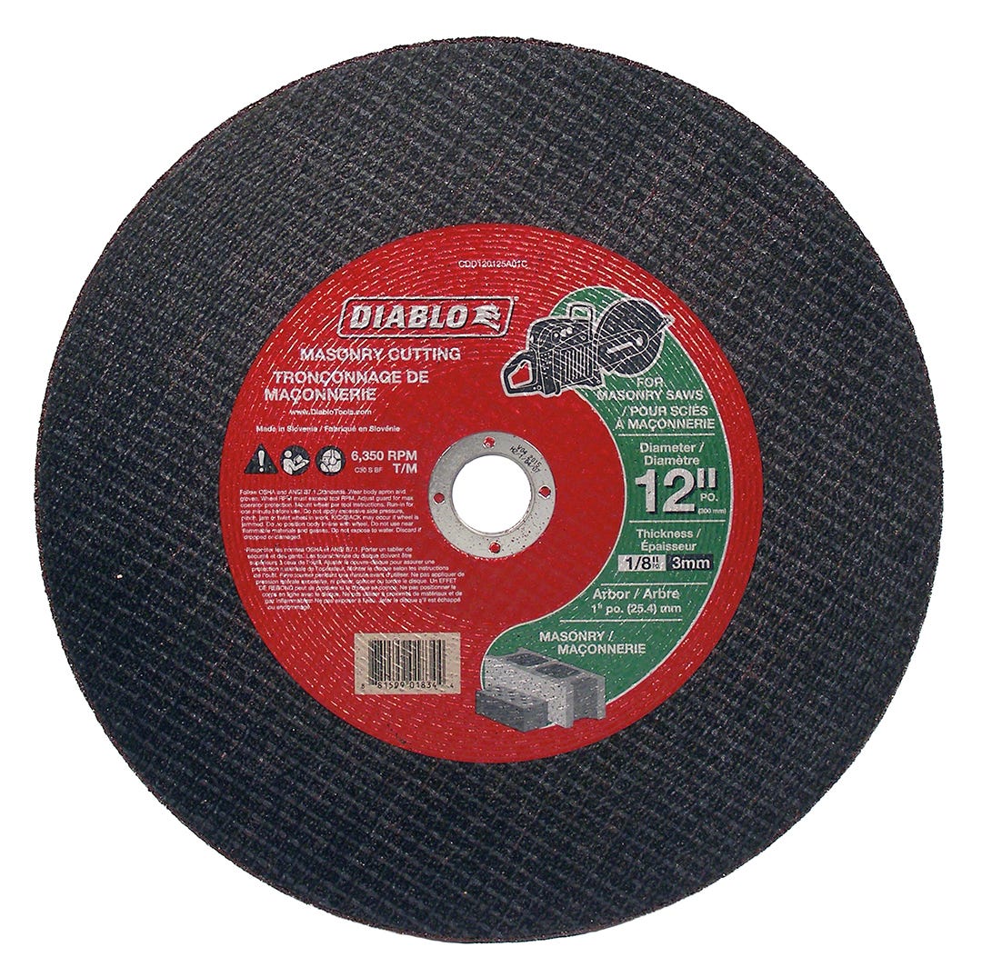 Masonry Cutting Disc, 12 in. X 1/8 in., 1in. Arbor