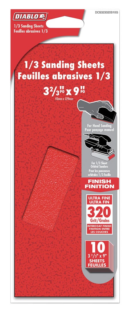 1/3 Sanding Sheets, 3-2/3 in. x 9 in., 320 grit, 10/Pack