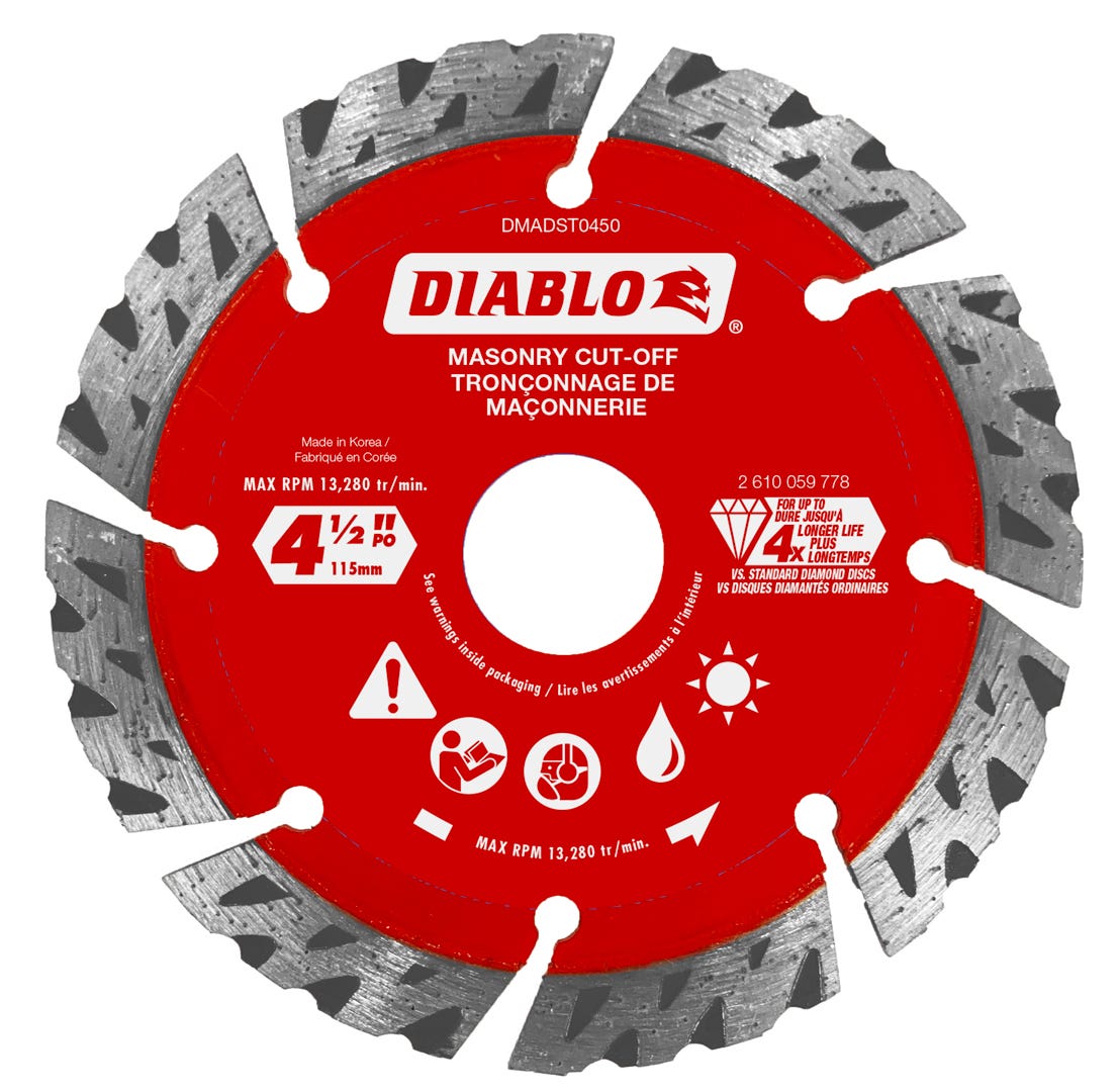 4-1/2 in. Diamond Segmented Turbo Rim Cut-Off Discs for Masonry