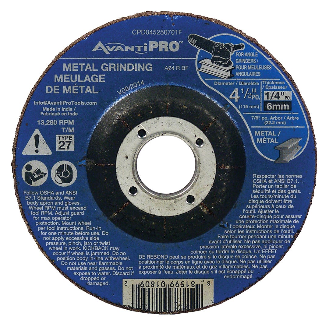 Metal Grinding Disc, type 27, 4-1/2 in. X 1/4 in.