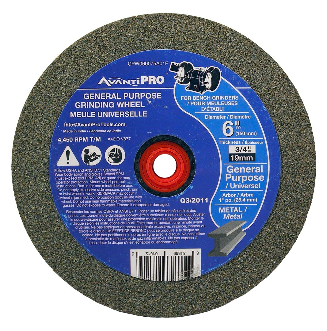General Purpose Ginding Wheel, 6 in. X 3/4 in. X 1 in.