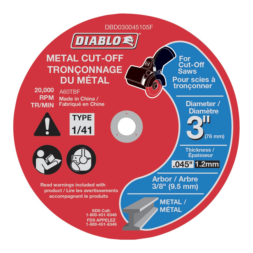 Metal Cut-Off Disc, type 1/41, 3 in., 5/Pack