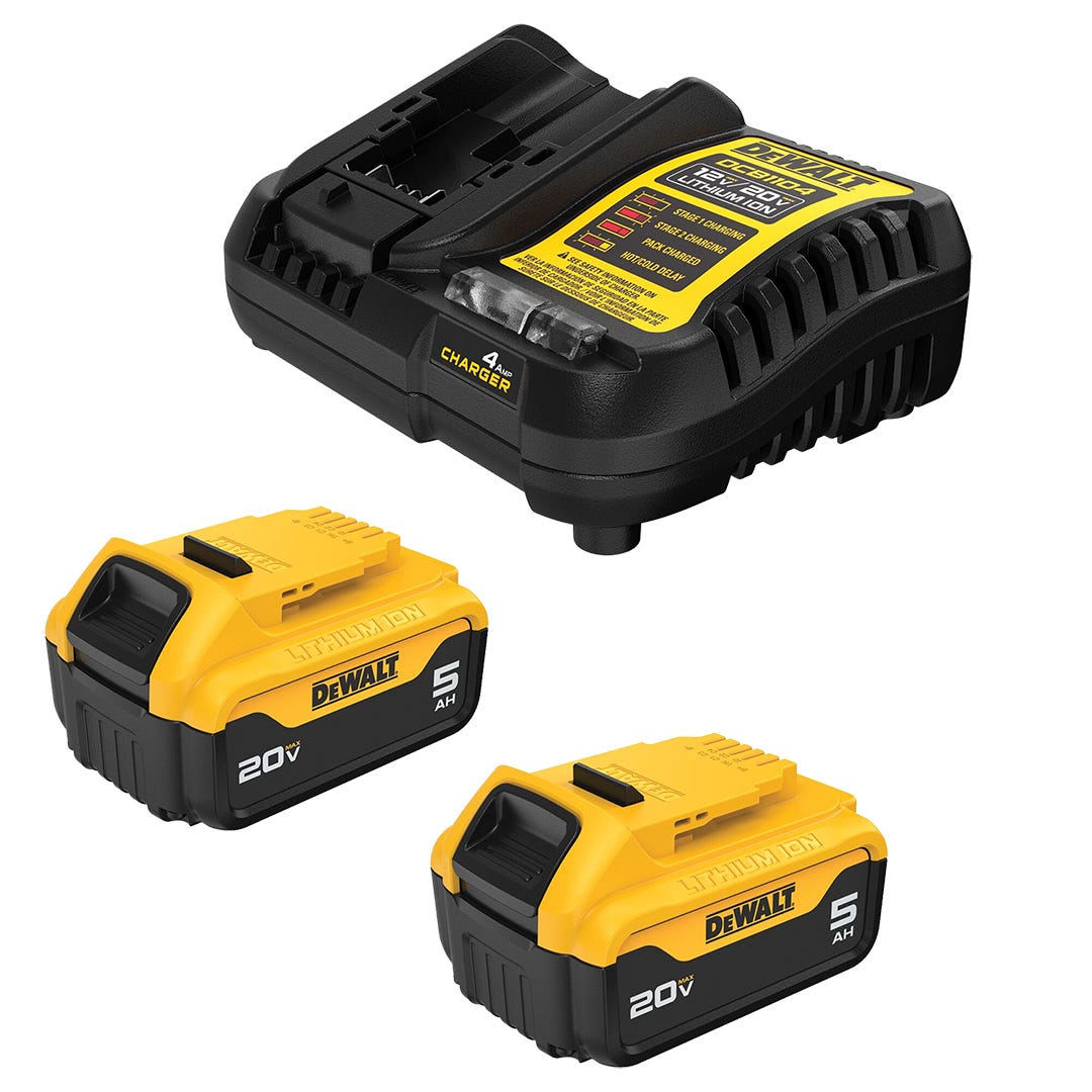 Set of 2 DEWALT Batteries and Charger, 5.0 Ah, 20 V MAX