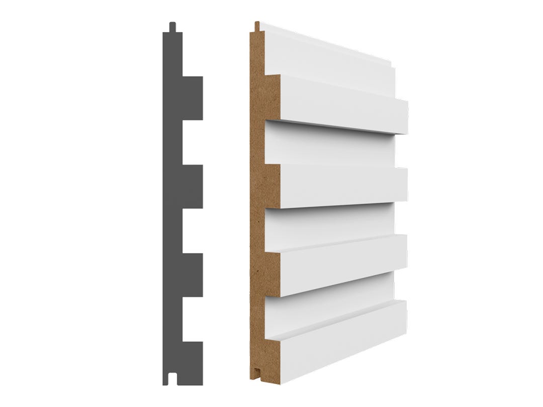 CRENO-M Paneling, 3/4 in. x 6-11/16 in. x 96 in., white MDF, 2/Pack.