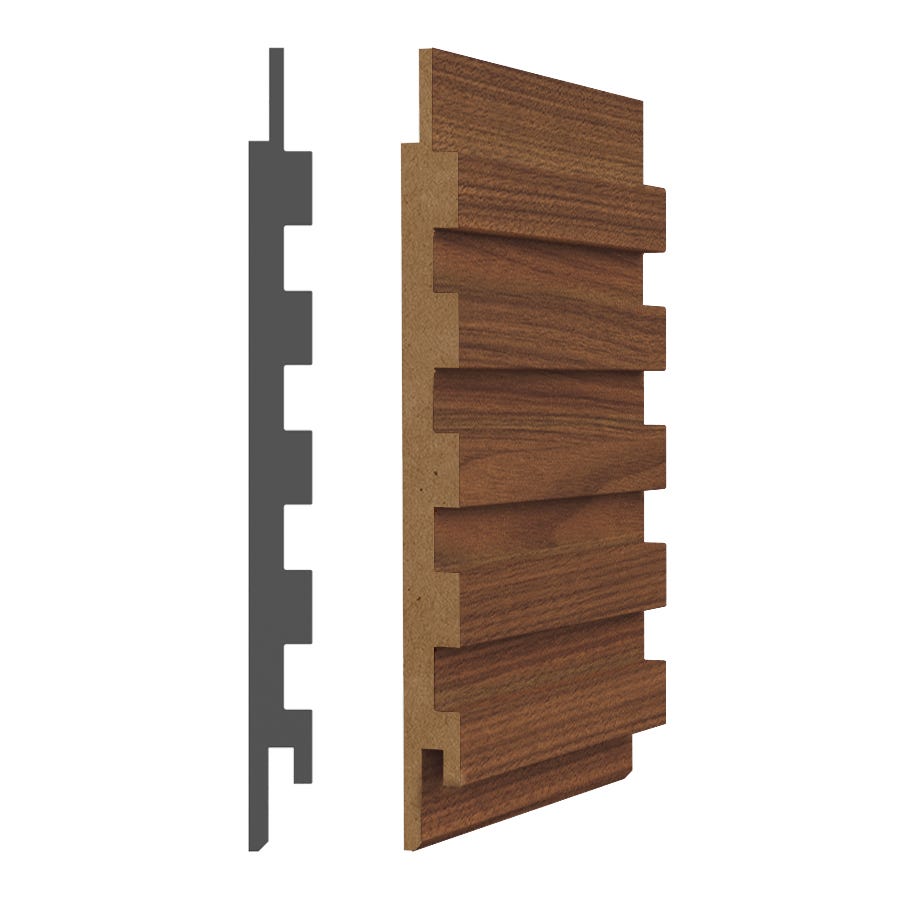 Creno-XS Paneling, walnut, MDF, 1/2 in. x 6-1/4 in. x 110 in., 4/Pack