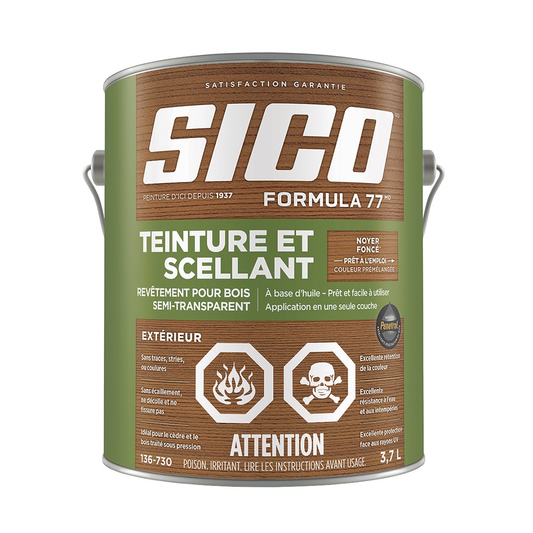 SICO Stain and Sealer, Semi-Transparent Exterior Wood Finish, Dark Walnut