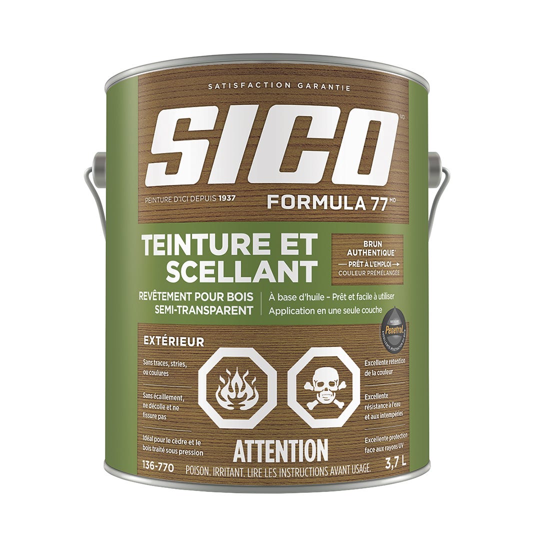 SICO Stain and Sealer, Semi-Transparent Exterior Wood Finish, Authentic Brown