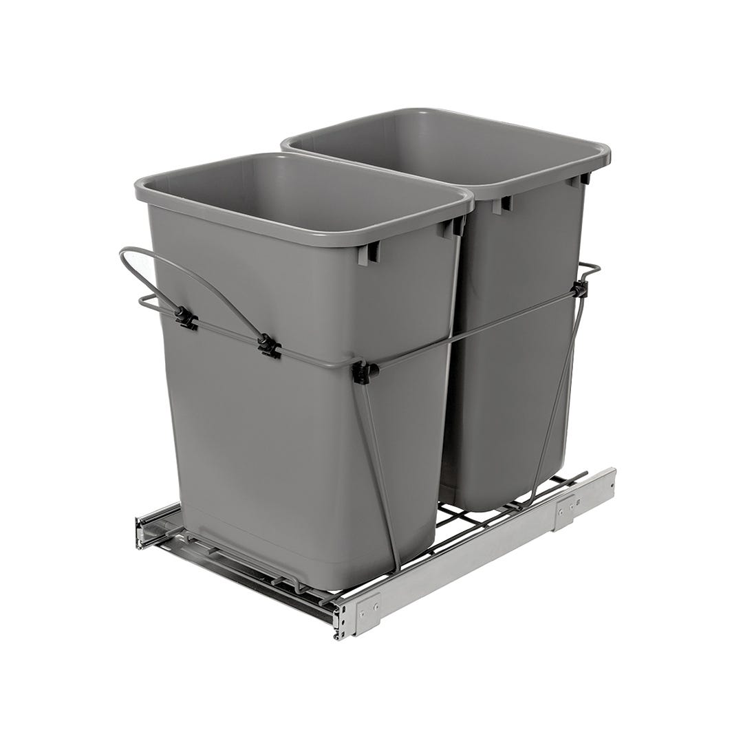 Sliding Trash and Recycling Bins for Cabinet with Soft-Closing, 2 X 30 L, Graphite