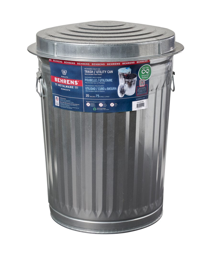 Galvanized Steel Bin with Lid, 75 L