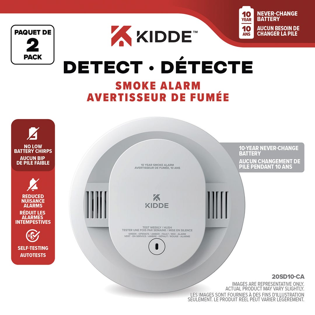 KIDDE Smoke Detector, 10-Year Lithium Battery, 2/pack