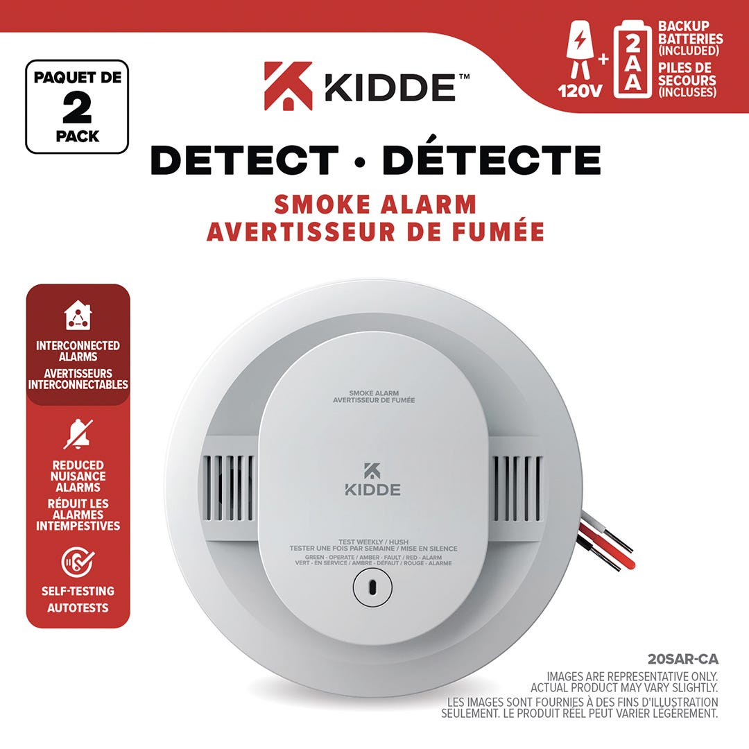 KIDDE Smoke Detector, 120 V, Lithium Battery, 2/pack