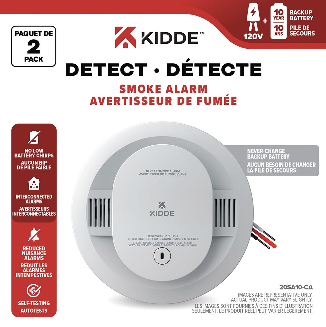 KIDDE Smoke Detector, 120 V, AA Backup Battery, 2/pack