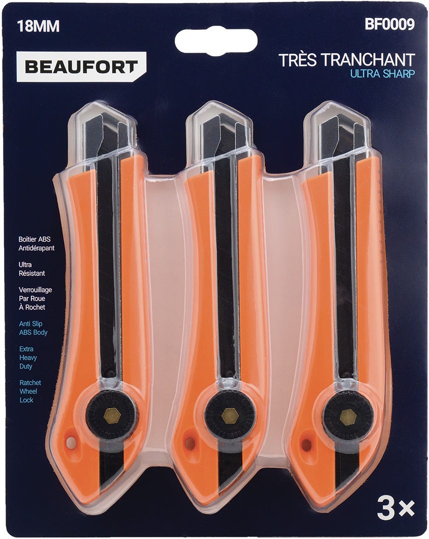 Ultra-Sturdy Retractable Utility Knife, 18 mm, 3/Pack