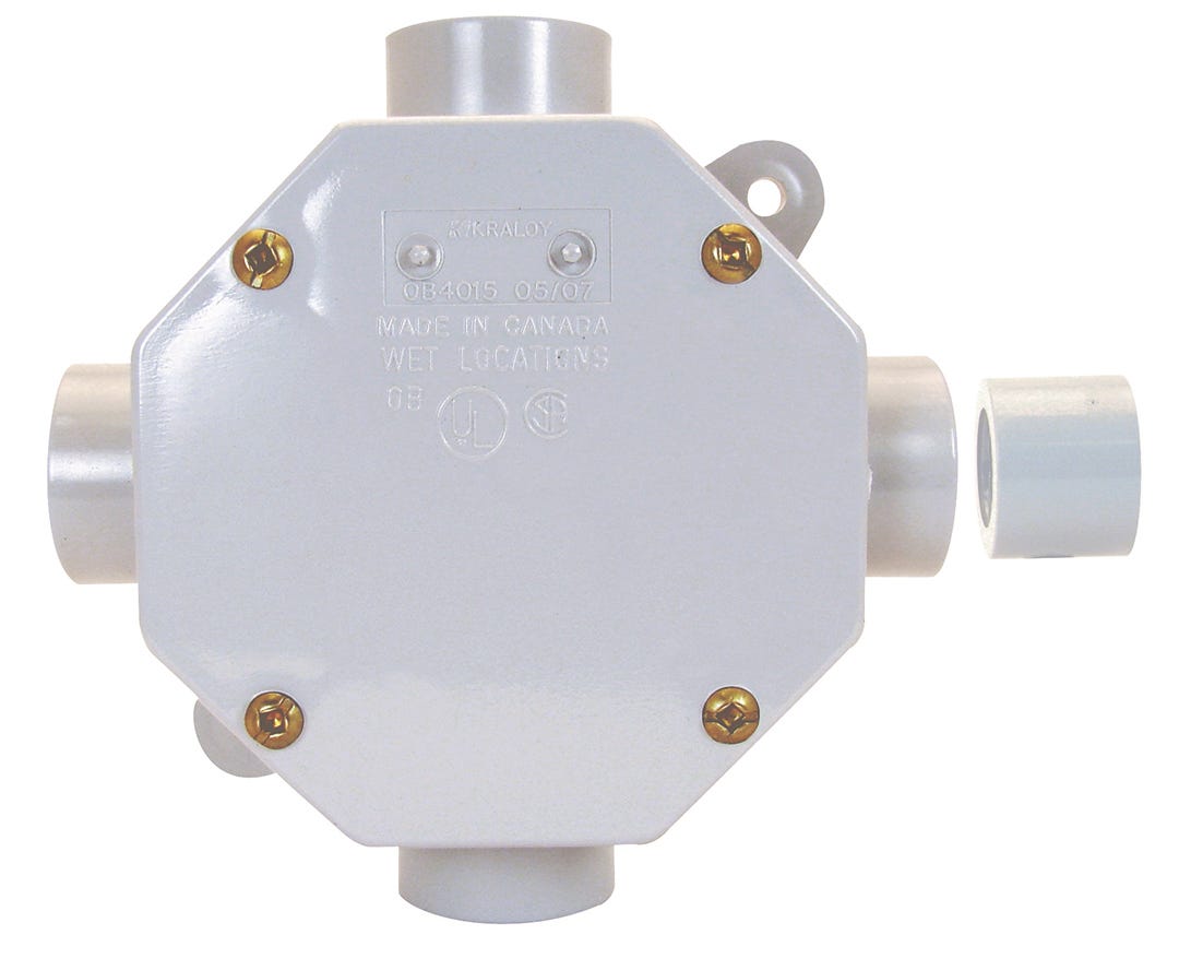 PVC Octagonal Junction Box with Cover, Convertible ½ or ¾