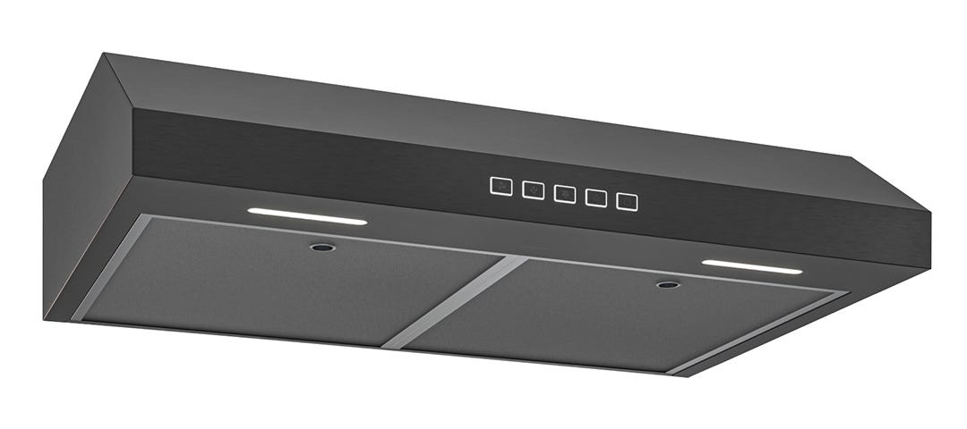 GLACIER Kitchen Hood, 350 MAX CFM, 1.5 Sones, Black Stainless Steel