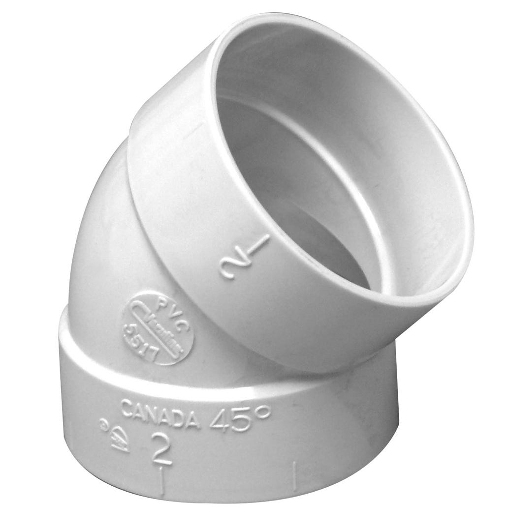 45° PVC Short Elbow for Central Vacuum System, 2-in.