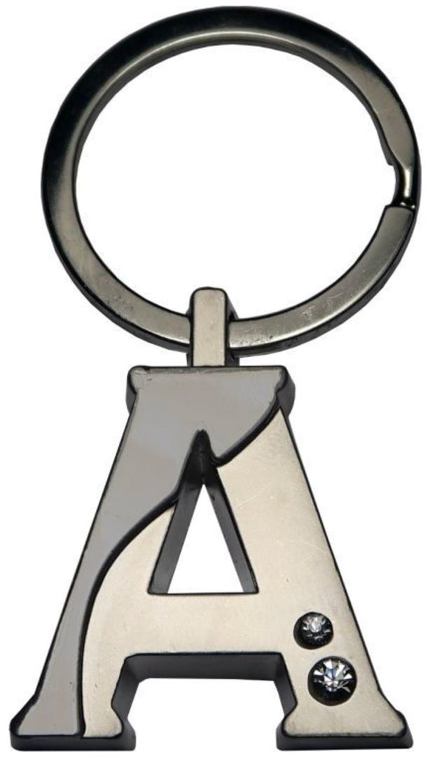Silver Two-Tone Initial Keychain, 'A'