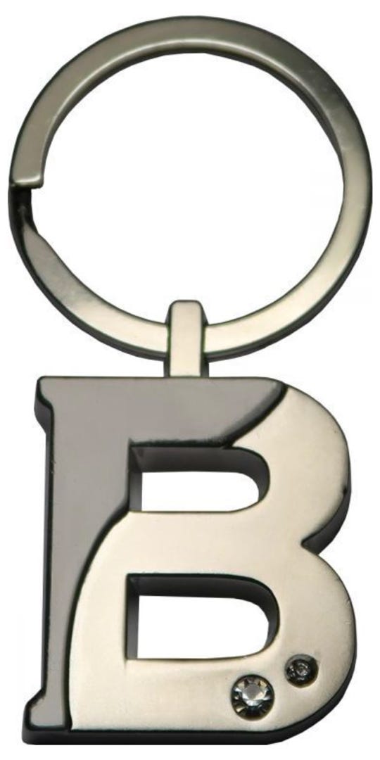Silver Two-Tone Initial Keychain, 'B'