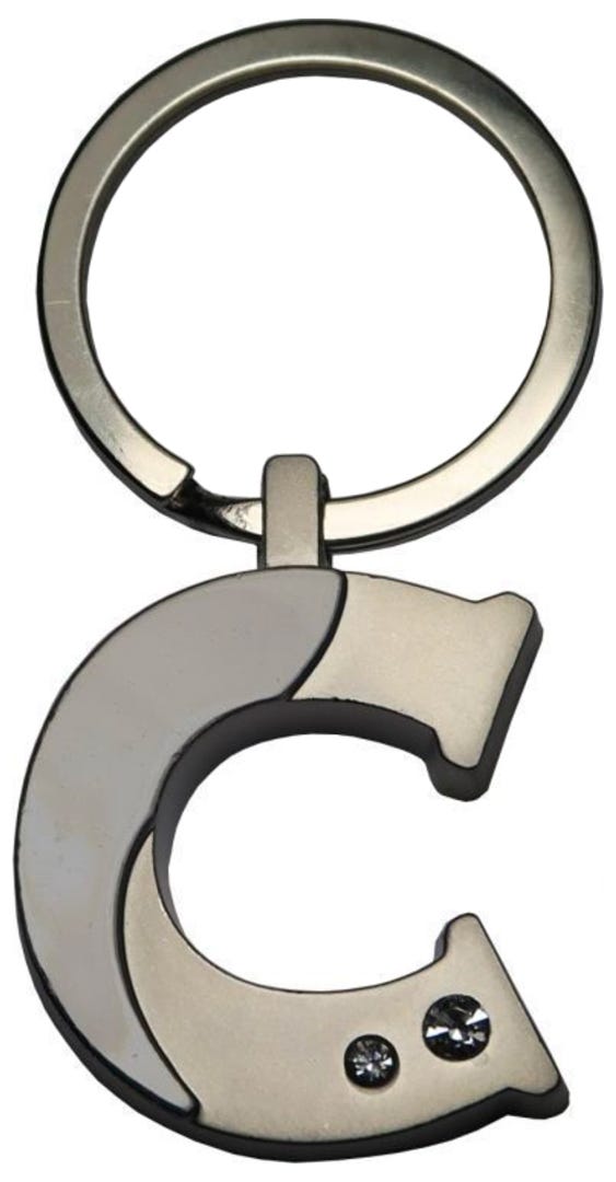 Silver Two-Tone Initial Keychain, 'C'