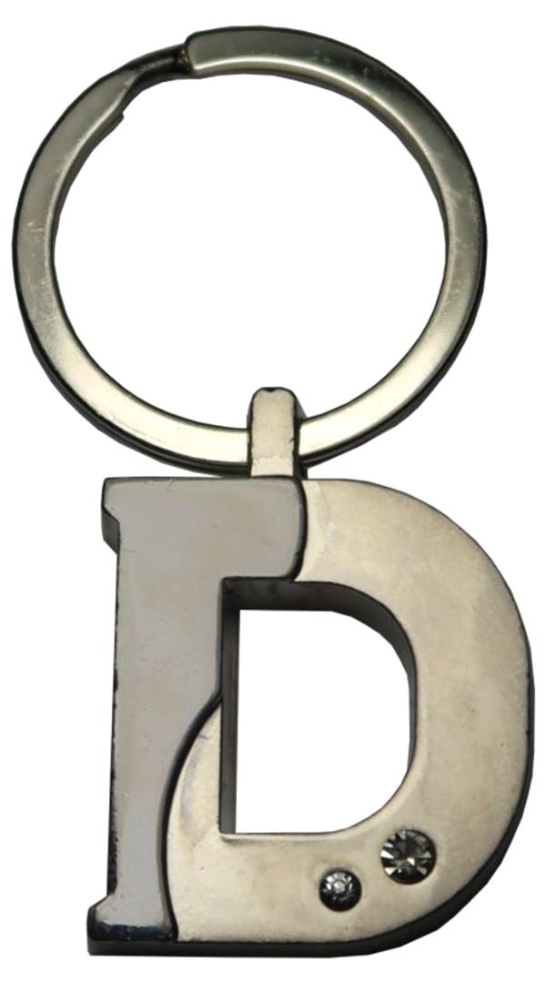 Silver Two-Tone Initial Keychain, 'D'