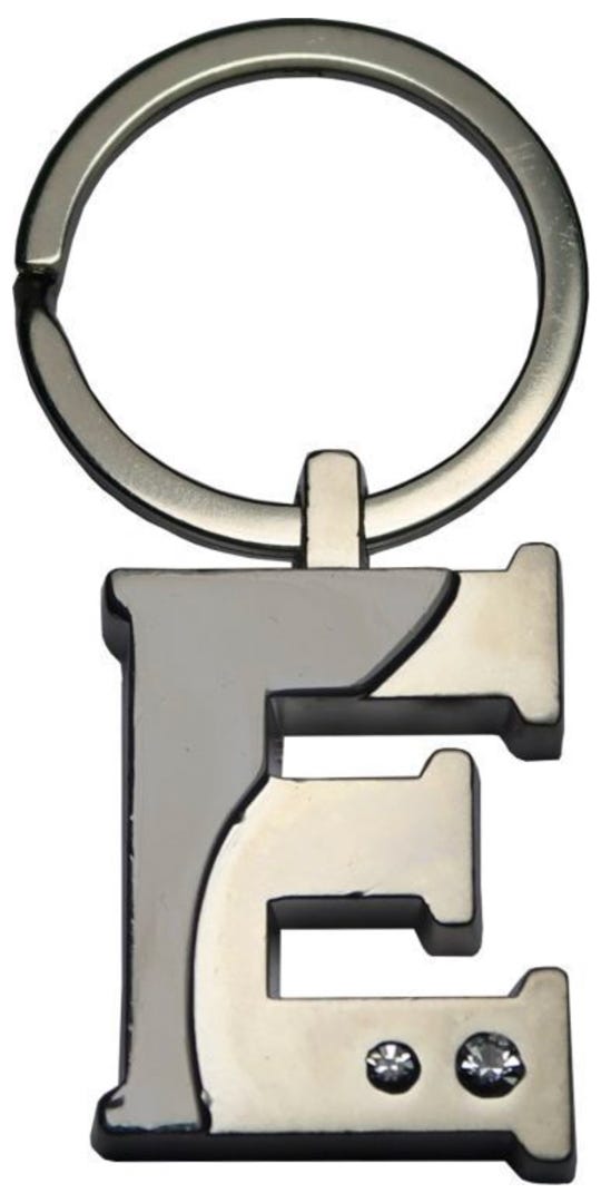 Silver Two-Tone Initial Keychain, 'E'