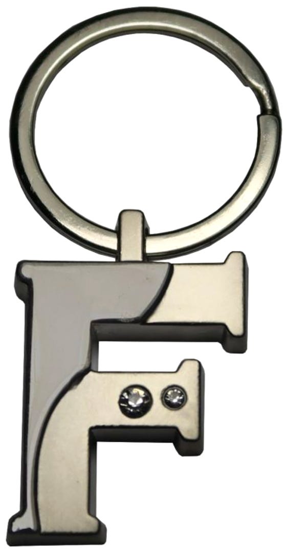 Silver Two-Tone Initial Keychain, 'F'
