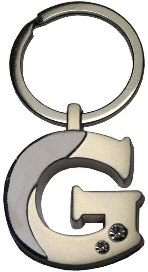 Silver Two-Tone Initial Keychain, 'G'