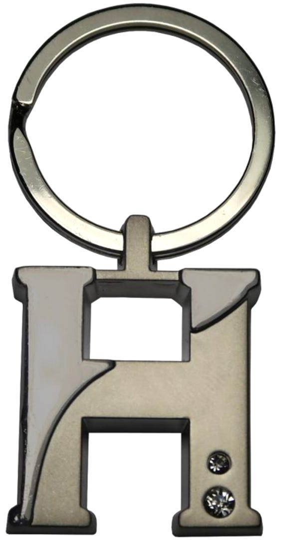 Silver Two-Tone Initial Keychain, 'H'