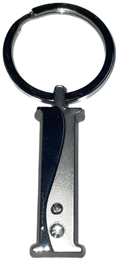 Silver Two-Tone Initial Keychain, 'I'