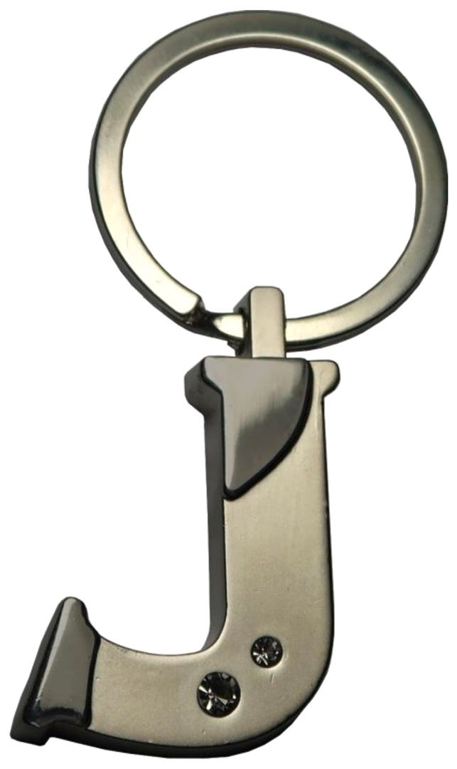 Silver Two-Tone Initial Keychain, 'J'
