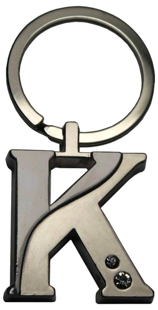 Silver Two-Tone Initial Keychain, 'K'