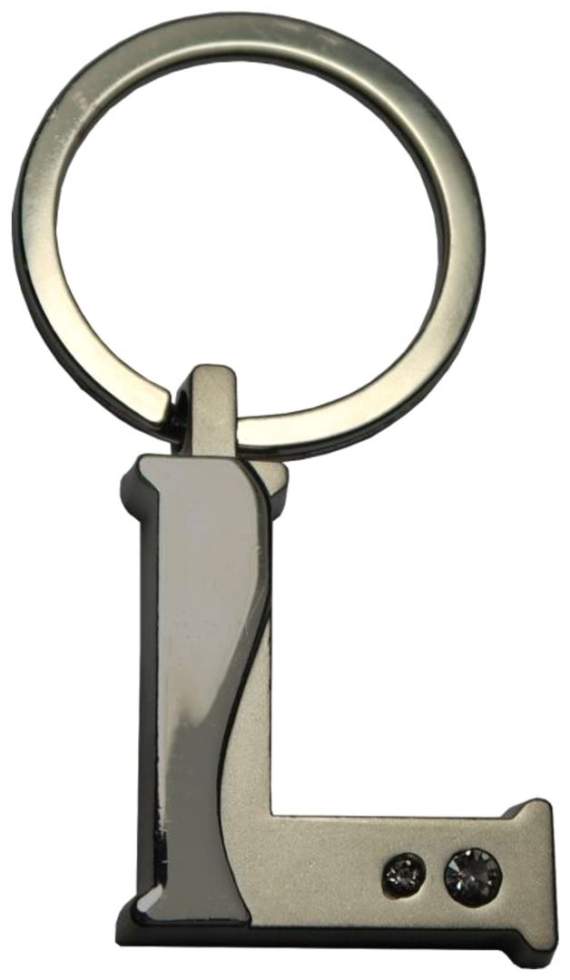 Silver Two-Tone Initial Keychain, 'L'