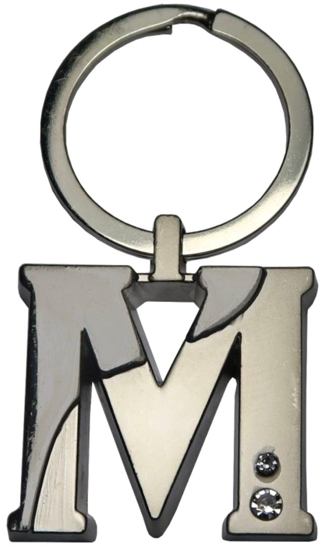 Silver Two-Tone Initial Keychain, 'M'