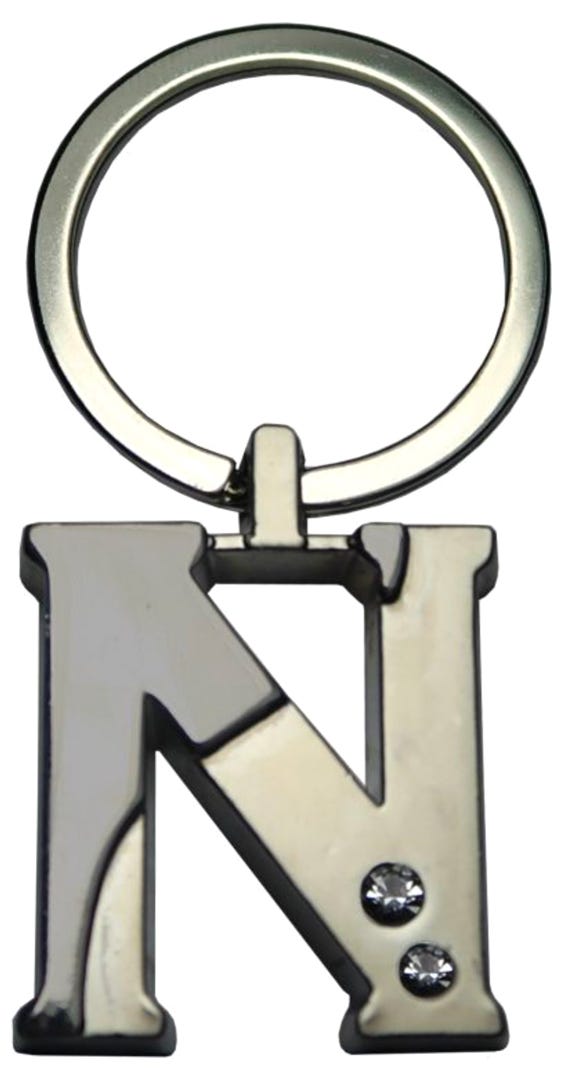 Silver Two-Tone Initial Keychain, 'N'