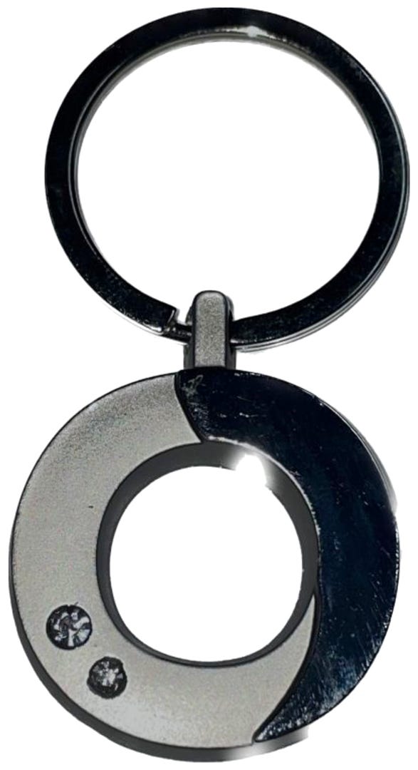 Silver Two-Tone Initial Keychain, 'O'