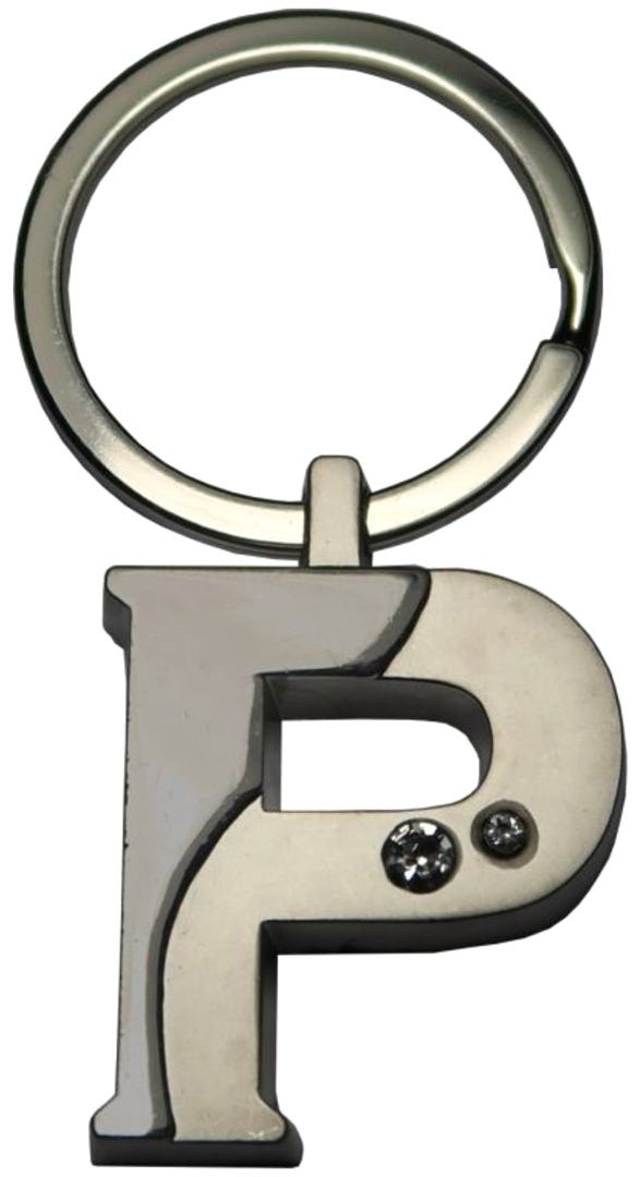 Silver Two-Tone Initial Keychain, 'P'