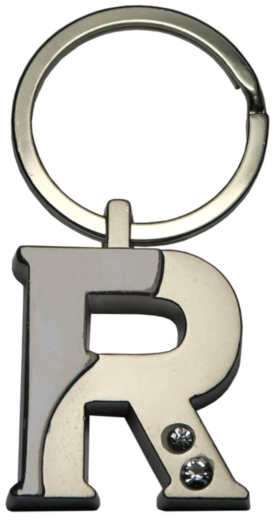 Silver Two-Tone Initial Keychain, 'R'