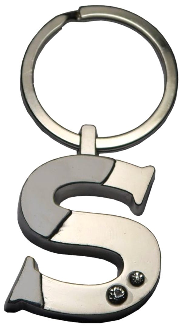Silver Two-Tone Initial Keychain, 'S'