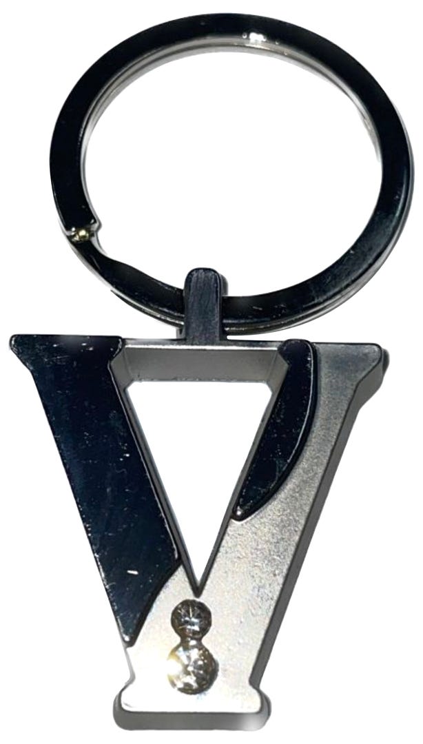 Silver Two-Tone Initial Keychain, 'V'