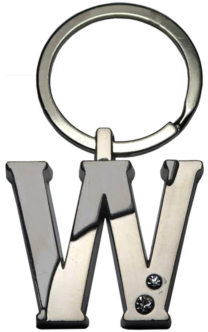 Silver Two-Tone Initial Keychain, 'W'