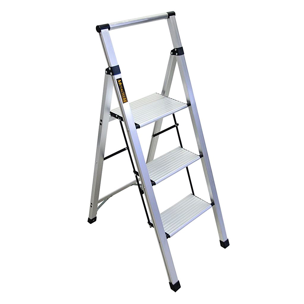 METALTECH ULTRA-FLAT Type 1 Ladder, Aluminum, 3 Steps, 250 lb Capacity