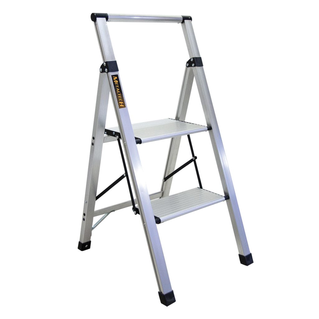 METALTECH ULTRA-FLAT Type 1 Ladder, Aluminum, 2 Steps, 250 lb Capacity