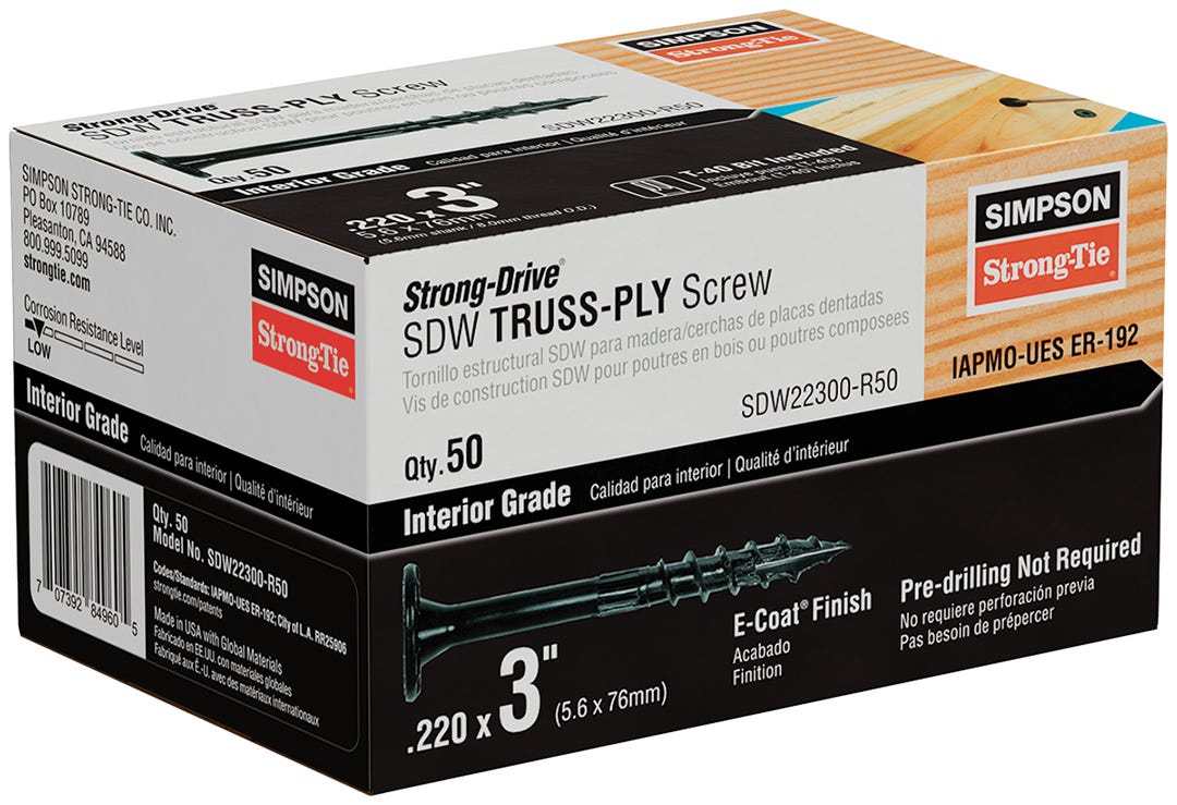 SIMPSON Low Profile Wood Screws, 3 in., 50/pack